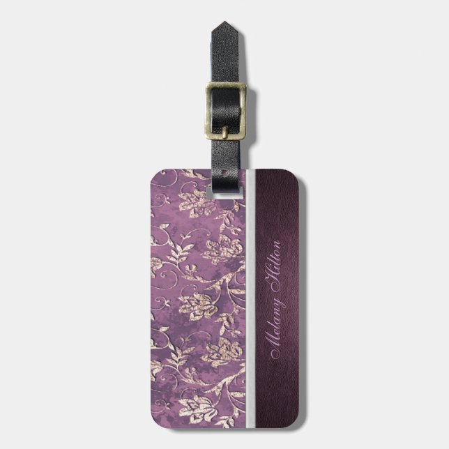 Vintage classy floral personalized luggage tag (Front Vertical)