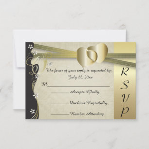 Vintage Classy Gold Heart Wedding - RSVP Card