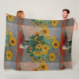 Vintage Claude Monet Bouquet of Sunflowers Fleece Blanket