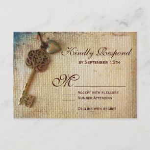 Vintage clé coeur Rustique Burlap Mariage Cartes R