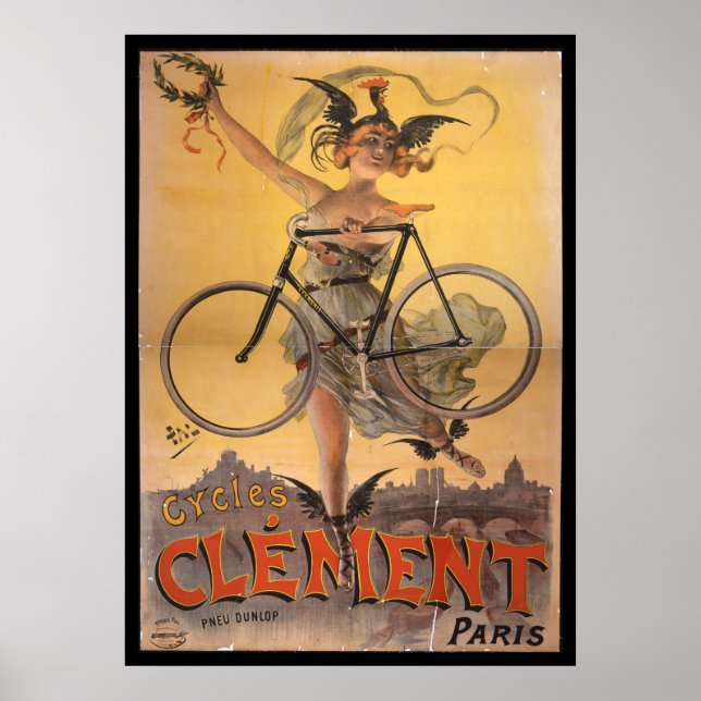 Vintage Clement Paris Bicycle Ad Art Poster Girl (Front)