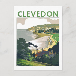 Vintage Clevedon Travel Poster Postcard