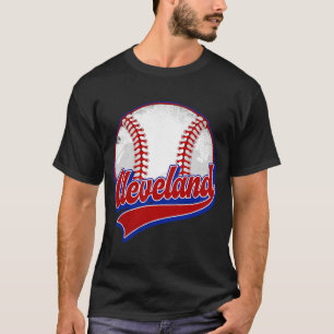 Vintage Cleveland Cityscape Baseball  Player and F T-Shirt