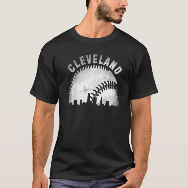 Vintage Cleveland Skyline City Baseball T-Shirt (Front)