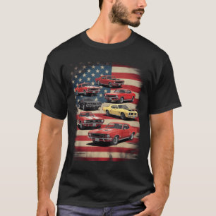 Vintage Clic Muscle Car Retro American Flag Patrio T-Shirt