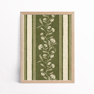 Vintage Climbing Daisy Coneflower Floral Stripe Poster