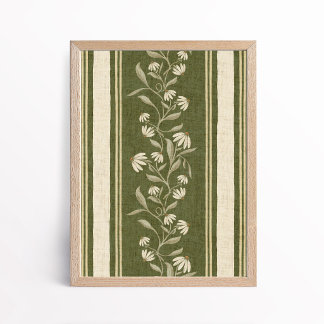 Vintage Climbing Daisy Coneflower Floral Stripe Poster