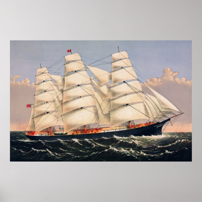 Vintage Clipper Ship Three Brothers Painting Poster (Front)