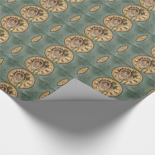 Vintage Clock Collage Wrapping Paper (Corner)