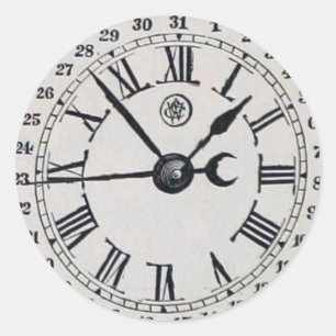 Vintage Clock Face Moon Phase Classic Round Sticker