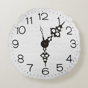 Vintage Clock Face On Whitewashed Wood Round Pillow