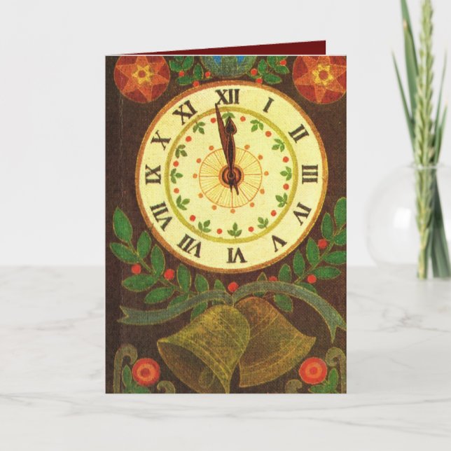 Vintage Clock, Merry Christmas Holiday Card (Front)