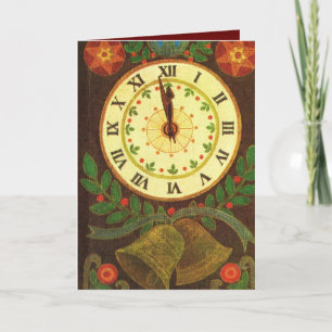 Vintage Clock, Merry Christmas Holiday Card