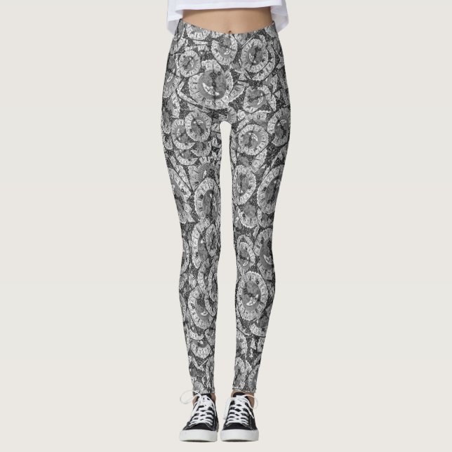 Vintage Clock Motif Pattern Leggings (Front)