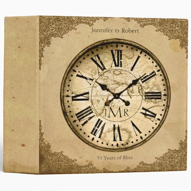 Vintage Clock on Paper 1st Anniversary Binder (Front/Spine)