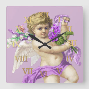 Vintage Clock Roman Numerals Cherub Purple