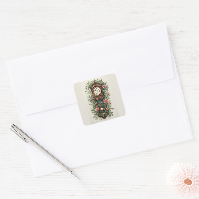 Vintage Clock Surrounded by Roses and Vine Sticker (Envelope)