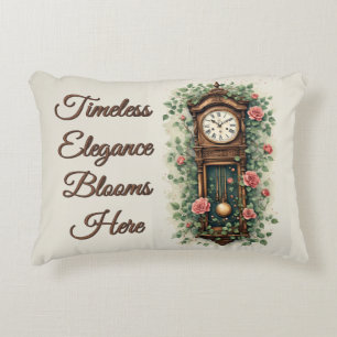 Vintage Clock Surrounded by Roses and Vines Accent Pillow