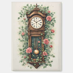 Vintage Clock Surrounded by Roses and Vines Magnet