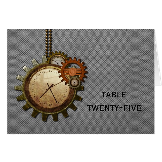 Vintage Clock Table Number Card, Grey (Front Horizontal)