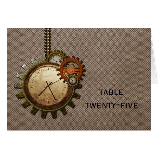 Vintage Clock Table Number Card, Mocha (Front Horizontal)