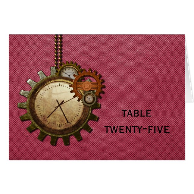 Vintage Clock Table Number Card, Pink (Front Horizontal)