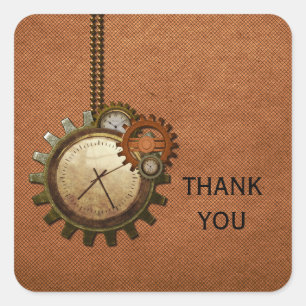 Vintage Clock Thank You Stickers, Copper Square Sticker