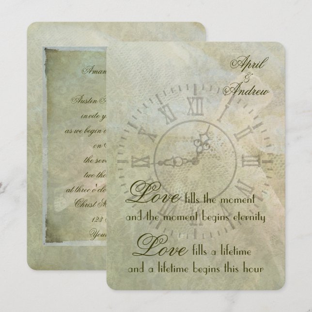 Vintage Clock Wedding Invitation (Front/Back)