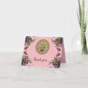 Vintage Clock with Flowers Birthday Party Card