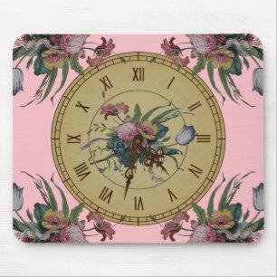 Vintage Clock with Flowers Mouse Pad