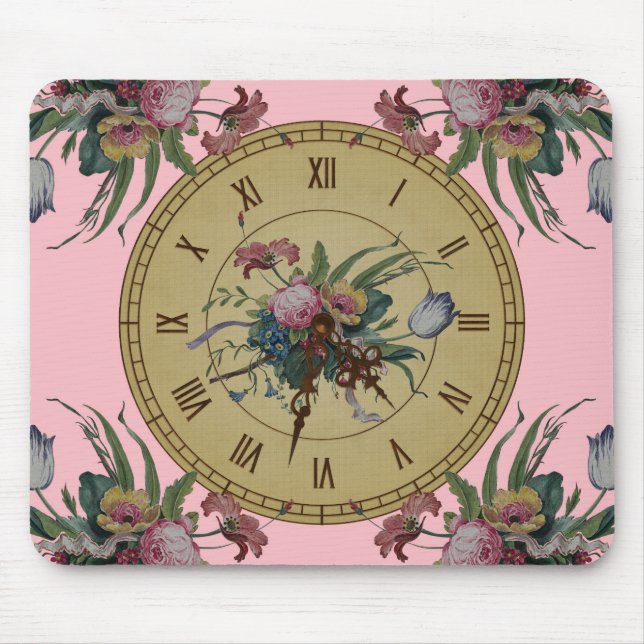 Vintage Clock with Flowers Mouse Pad (Front)