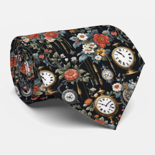 Vintage Clocks And Florals With Gold Tie