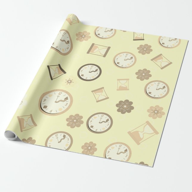 Vintage clocks and flowers party  wrapping paper (Unrolled)