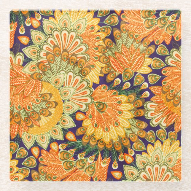 Vintage cloth pattern: close-up texture. glass coaster (Front)