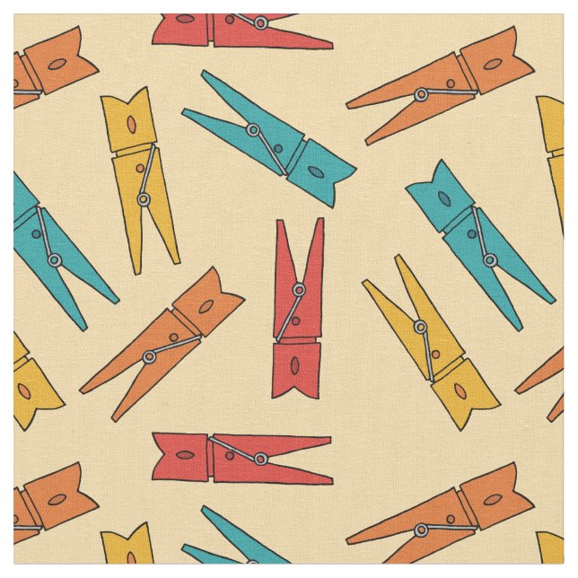 Vintage Clothespins Laundry Room Patterned Fabric (Close Up)