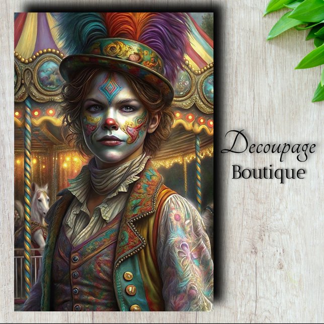 Vintage Clown Decoupage Tissue Paper (Carousel Master Clown Decoupage Tissue Paper)