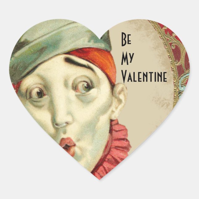 Vintage Clown Expression Valentine Heart Sticker (Front)