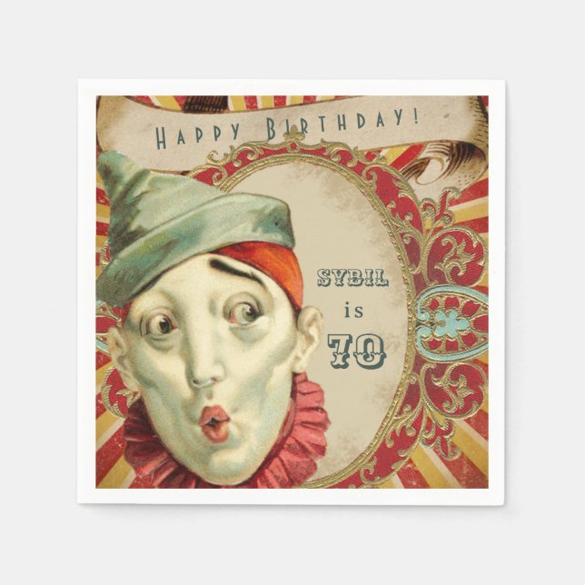 Vintage Clown Expressions Birthday Napkin (Front)