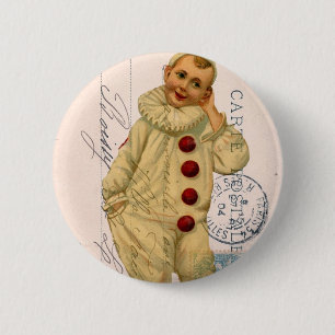 Vintage Clown Postcard Digital Art 2 Inch Round Button