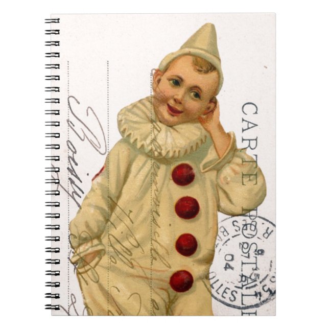 Vintage Clown Postcard Digital Art Notebook (Front)