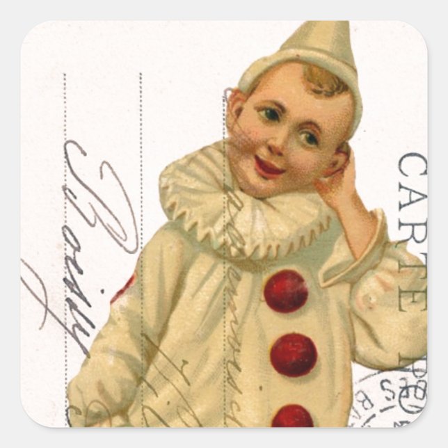 Vintage Clown Postcard Digital Art Square Sticker (Front)