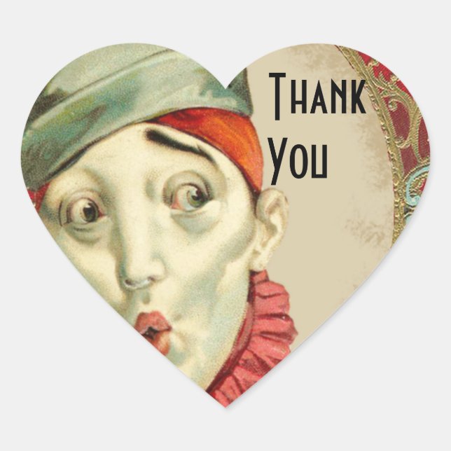 Vintage Clown Thank You Heart Sticker (Front)