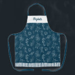 Vintage Coastal Beach Navy Blue  Apron<br><div class="desc">A classy navy blue and white coastal beach apron with sea turtles,  seahorses and seashells. A fun beachy theme. Designed for you by Blackberry Boulevard.</div>