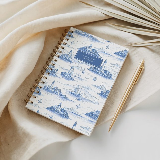 Vintage Coastal Blue & Ivory Lighthouse Toile  Notebook (Creator Uploaded)