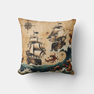Vintage Coastal Map Nautical Throw Pillow