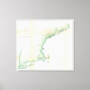 Vintage Coastal Map of New England (1864) Canvas Print