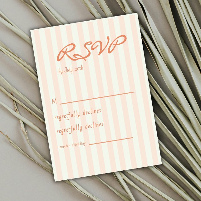 Vintage Coastal Minimal Peach Stripes Wedding RSVP Card (Creator Uploaded)