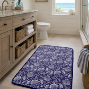 Vintage Coastal Ocean Beach Seashells Pattern Bath Mat
