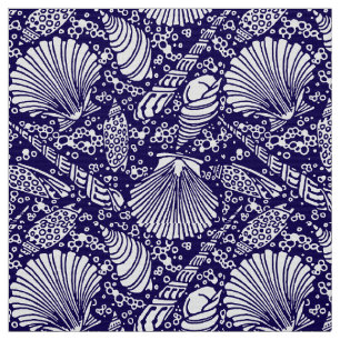 Vintage Coastal Ocean Beach Seashells Pattern Fabric