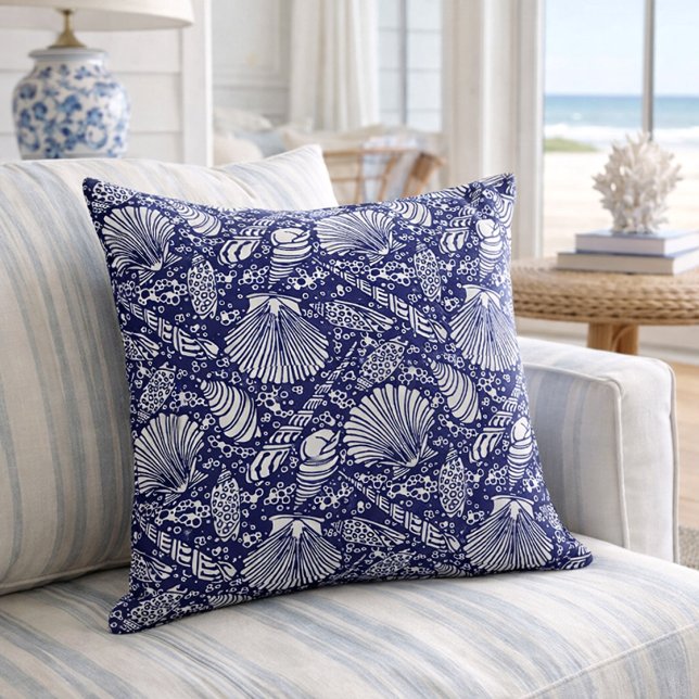 Vintage Coastal Ocean Beach Seashells Pattern Throw Pillow (Creator Uploaded)